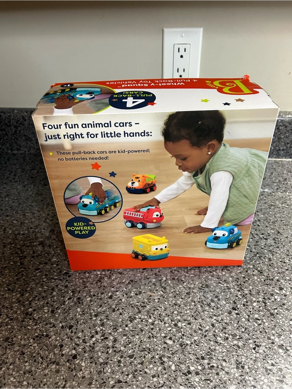 Set of 4 Colorful Animal Pull-Back Toy Cars - Yellow, Red, Orange, Blue